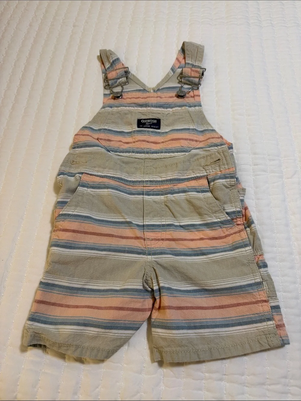OshKosh B'gosh Striped Cotton Shortalls - Neutral & Pastel Stripes